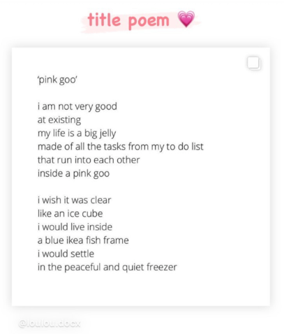 Title poem of Pink Goo - art that explores mental health, anxiety, and depression. Poetry. Describes mental health challenges and their toll. Art and mental health/ art for mental health.