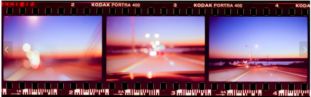 Photography. A photo strip roll of film of driving. Inspired by action to address mental health challenges and feelings.

Art for mental health/ art and mental health. Mental health through the arts.